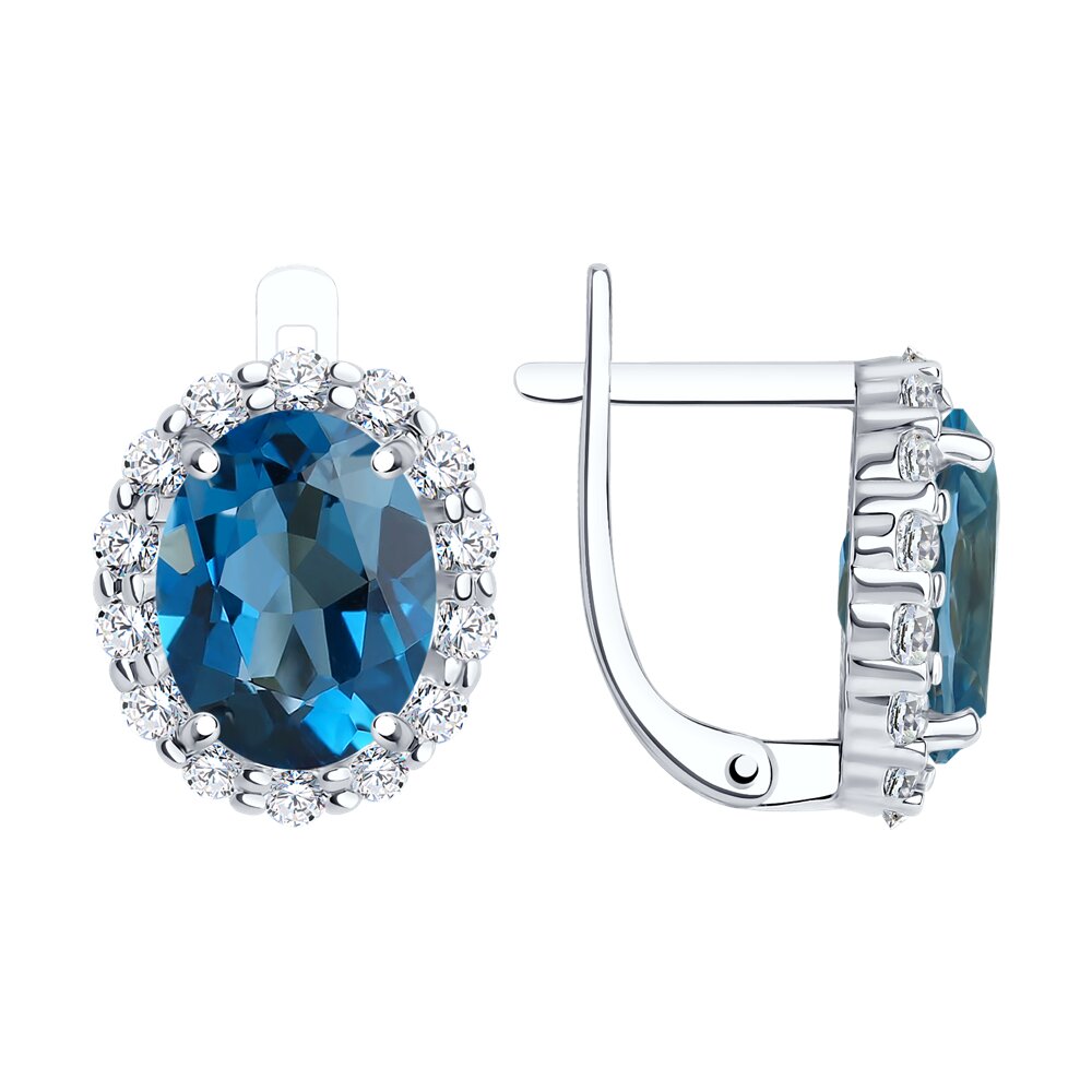 Серьги из белого золота с топазами и фианитами