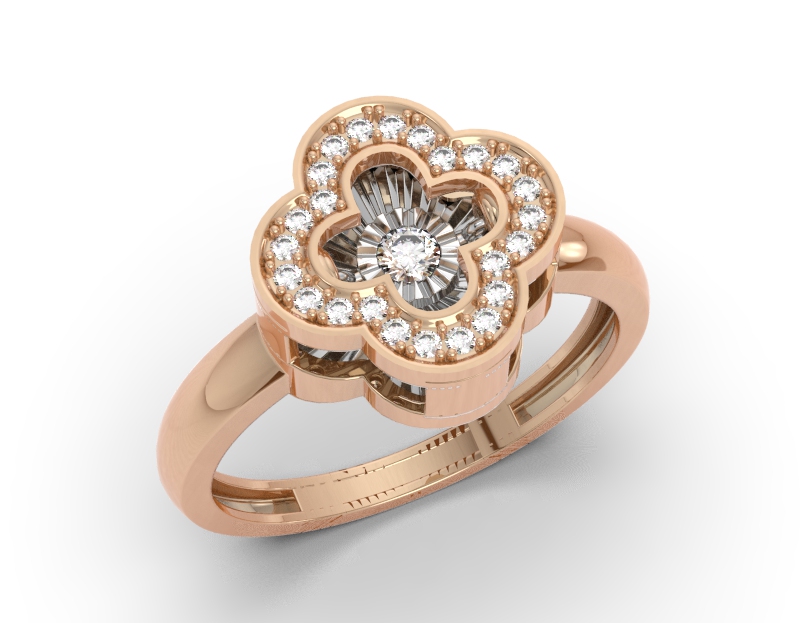 Кольцо из красного золота с танцующим бриллиантом