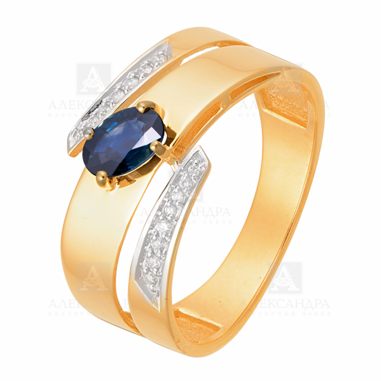 Кольцо из золота с сапфиром и бриллиантами