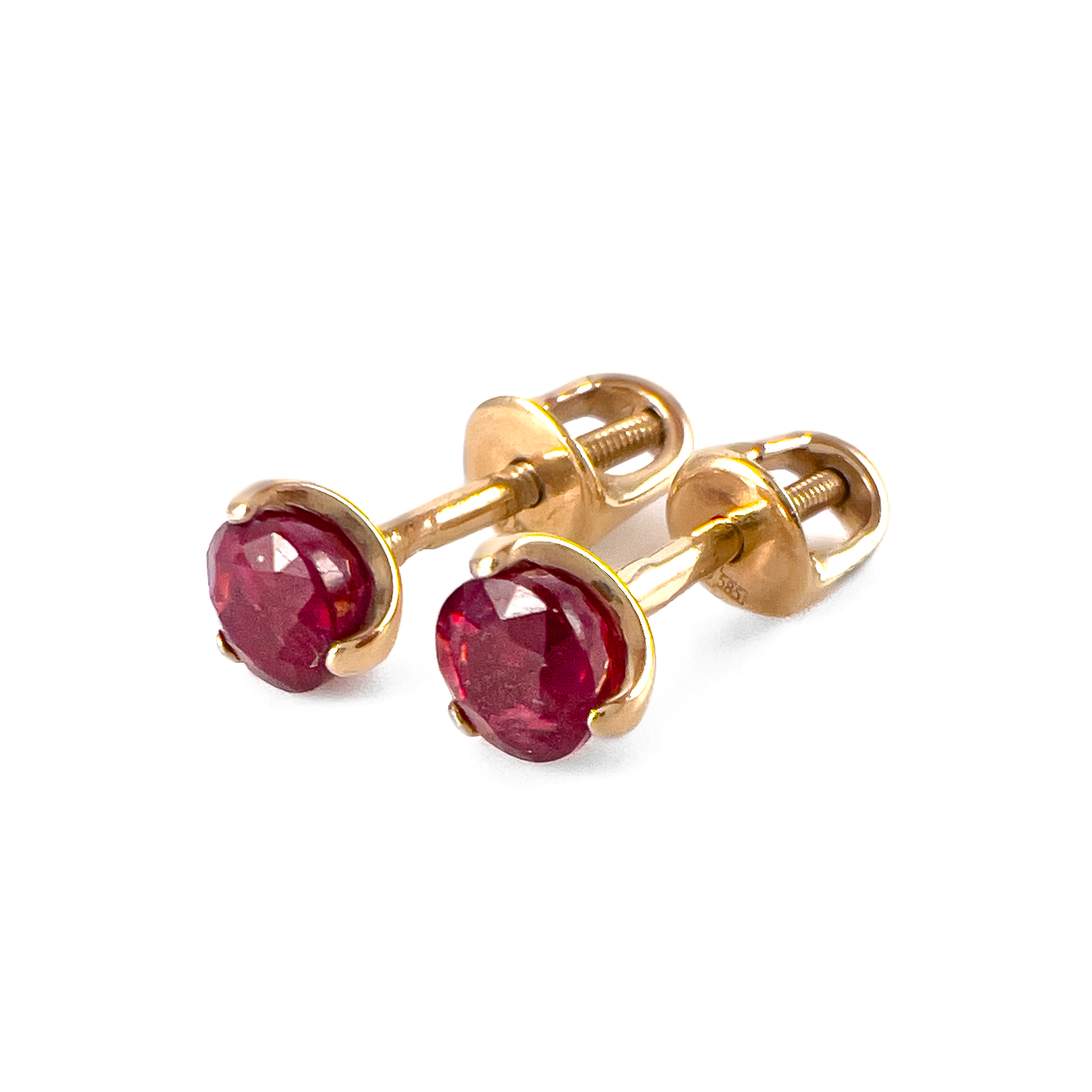 Серьги пусеты из золота с рубином