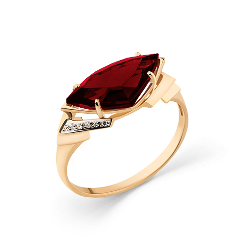 Кольцо из красного золота с гранатом и фианитами