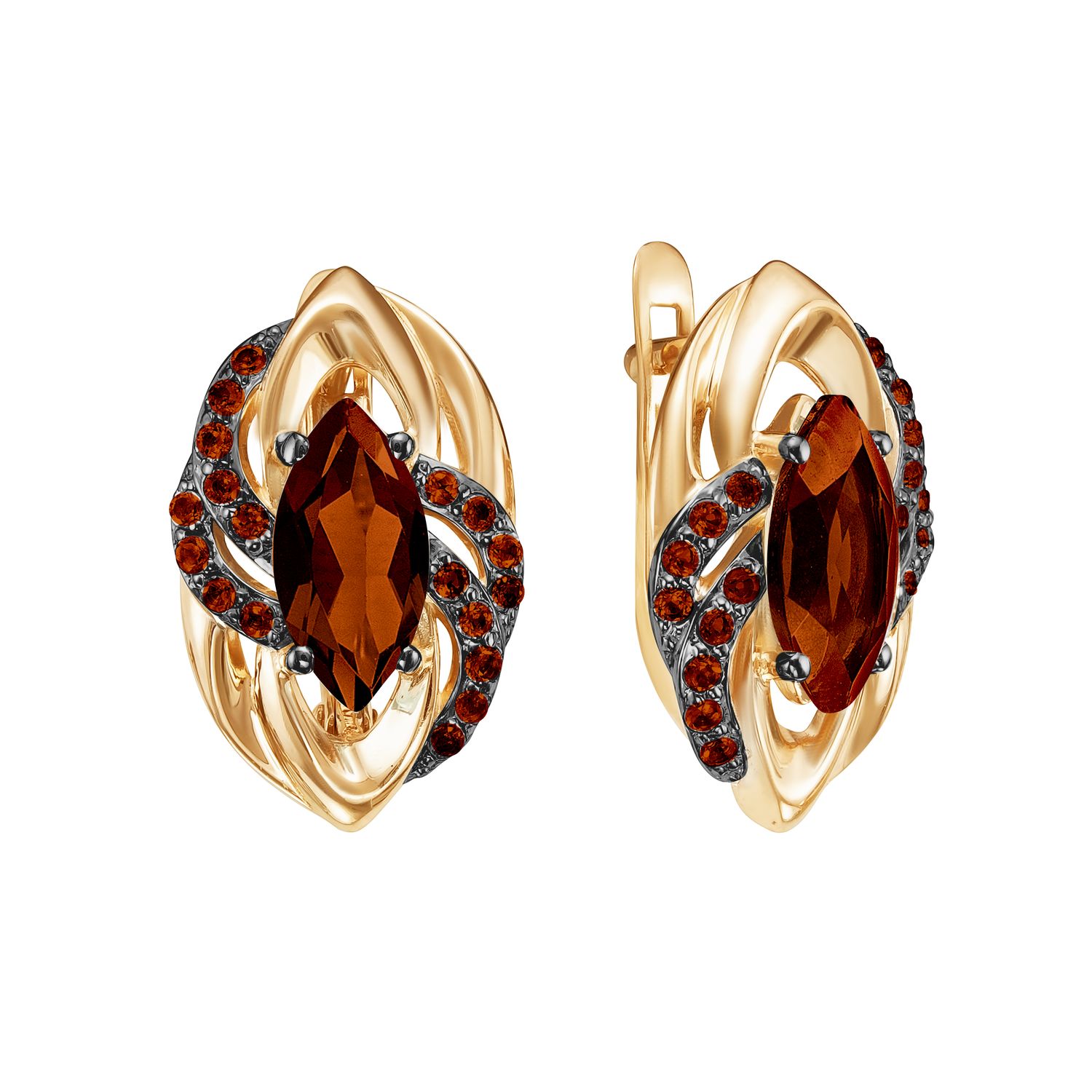 Серьги из красного золота с гранатами и фианитами