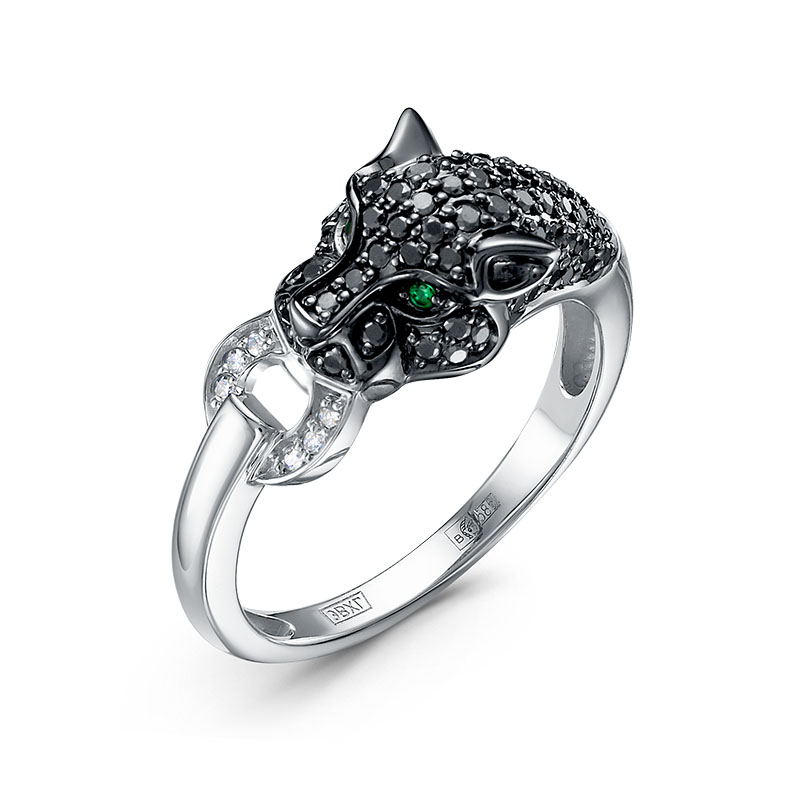 Кольцо из белого золота с изумрудами и бриллиантами