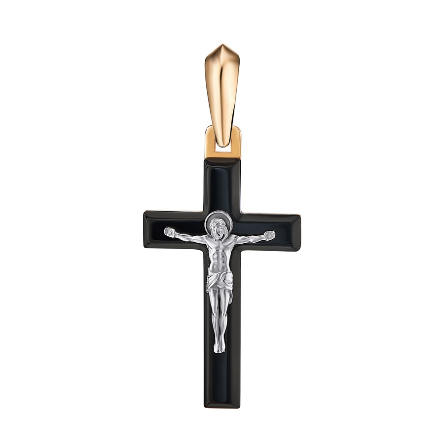 Крестик христианский из красного золота с агатом