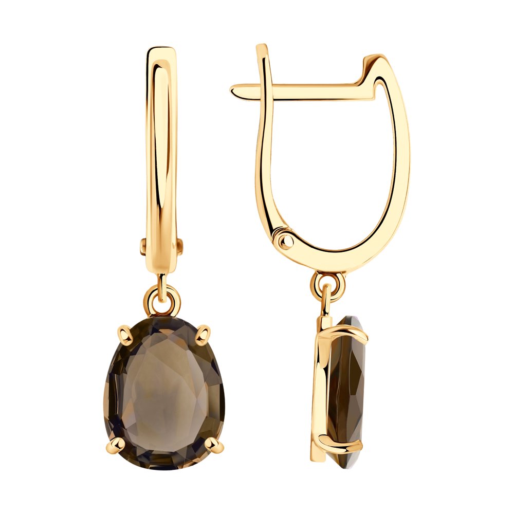 Серьги из красного золота с раухтопазом