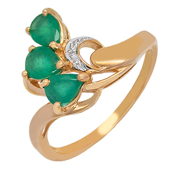 Кольцо из красного золота с изумрудами и бриллиантами