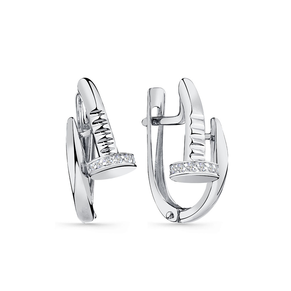 Серьги из белого золота с фианитами