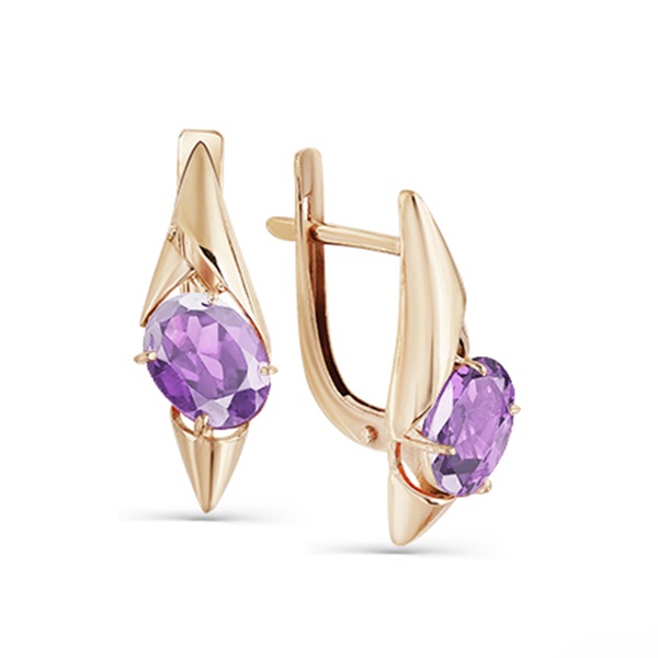 Серьги из красного золота с аметистами
