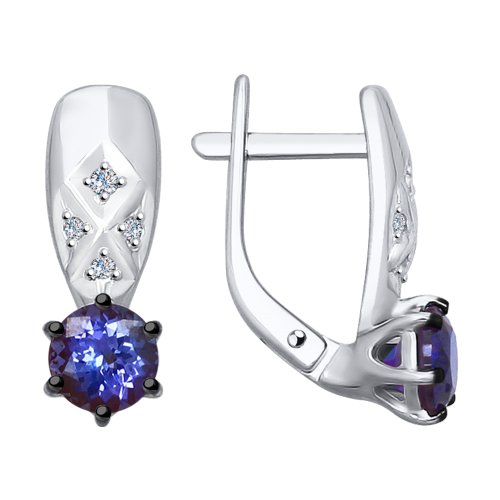 Серьги из белого золота с бриллиантами и танзанитами