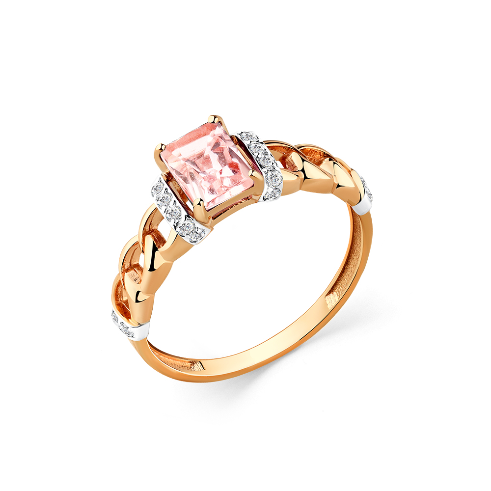 Кольцо из красного золота с морганитом и фианитами