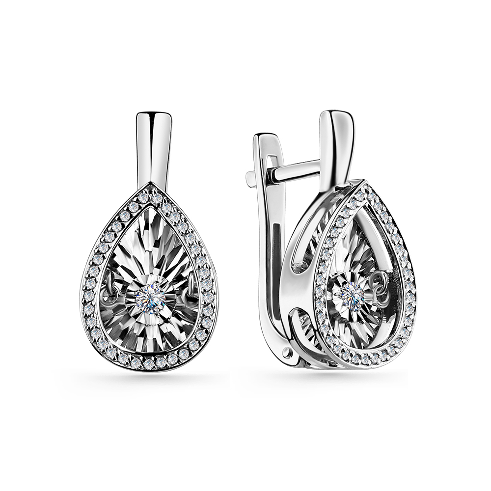 Серьги из белого золота с танцующим бриллиантом