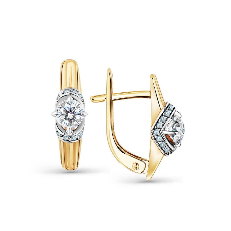 Серьги из желтого золота с фианитами