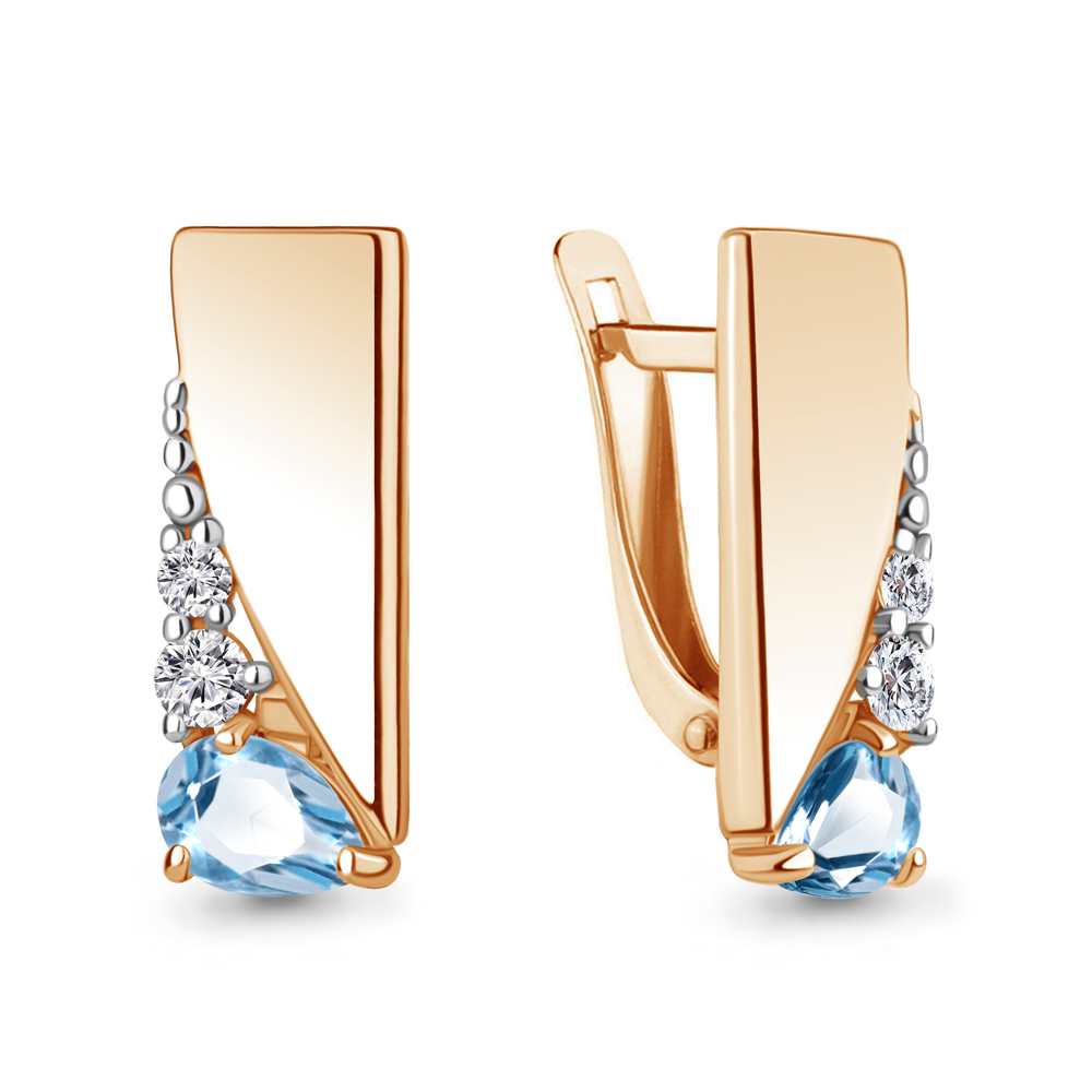 Серьги из красного золота с топазом и фианитами