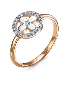 Кольцо из красного золота с бриллиантами и декором в форме клевера