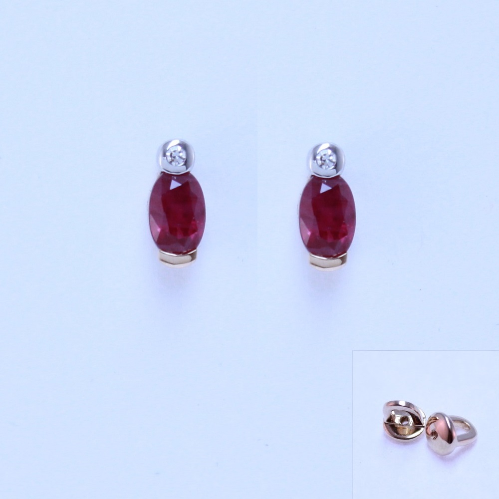 Серьги-пусеты из красного золота с рубинами и бриллиантами