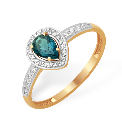 Кольцо из красного золота с агатом и фианитами