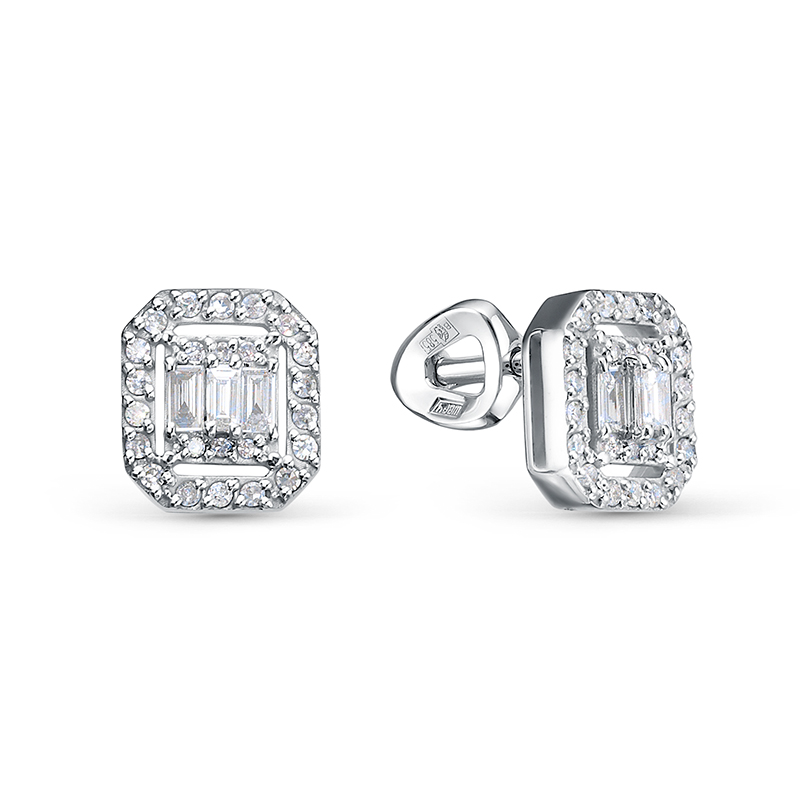 Серьги пусеты из белого золота с бриллиантами