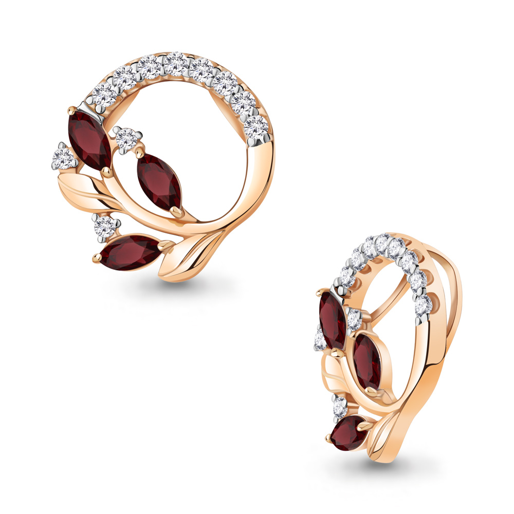 Подвеска из красного золота с гранатами и фианитами