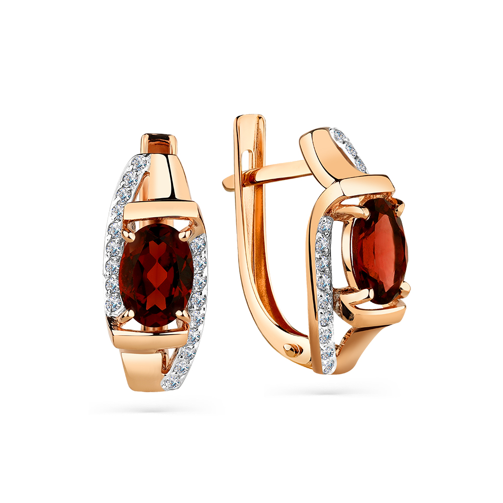 Серьги из красного золота с гранатами и фианитами