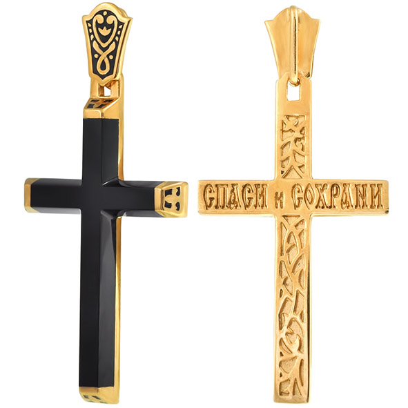 Крестик христианский из красного золота с агатом