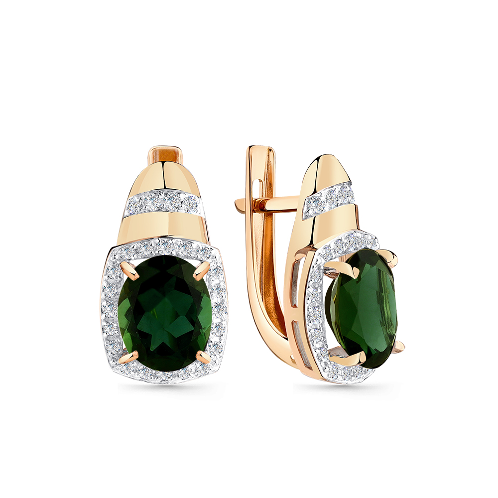 Серьги из красного золота с синтетическим турмалином и фианитами