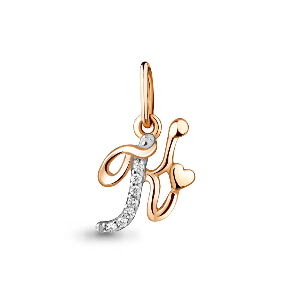 Подвеска «Буква К» из красного золота с фианитами