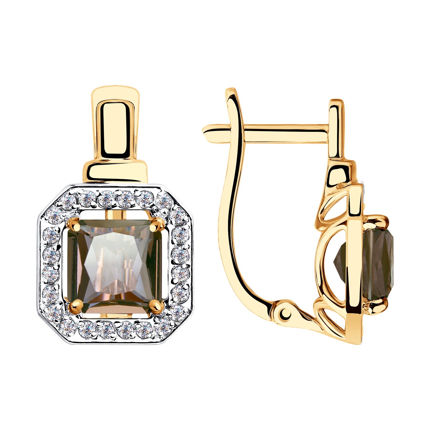 Серьги из красного золота с ситаллами султанитами и фианитами