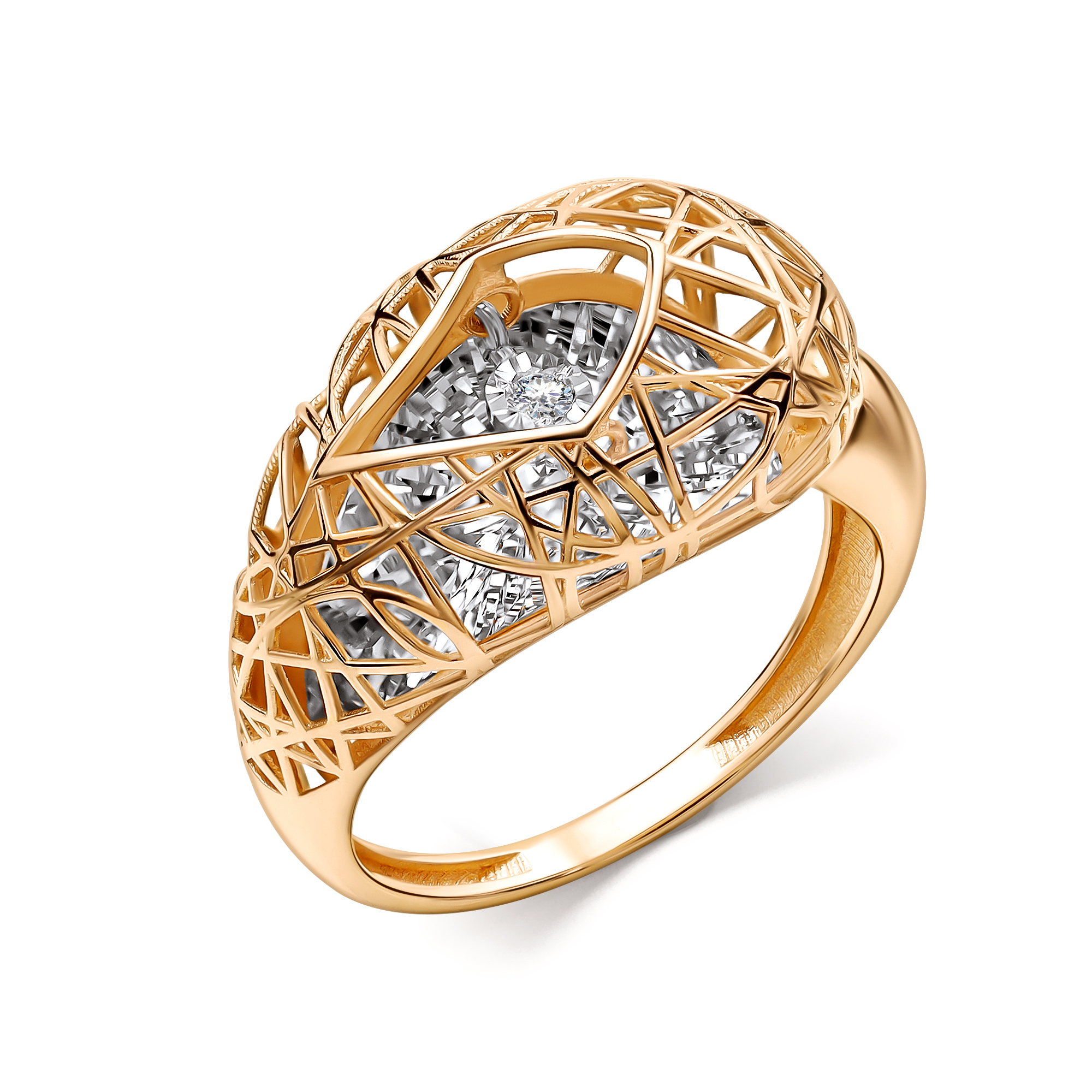 Кольцо из красного золота с танцующим бриллиантом