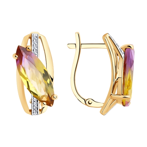 Серьги из красного золота с ситаллами и фианитами