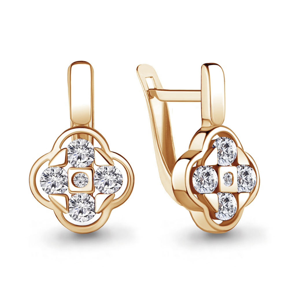 Серьги из красного золота с фианитами