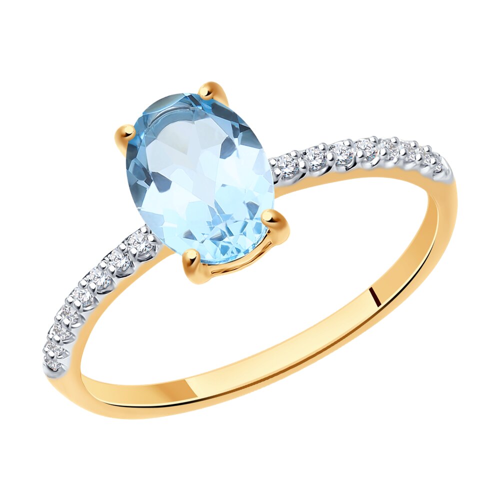 Кольцо из красного золота с топазом и фианитами