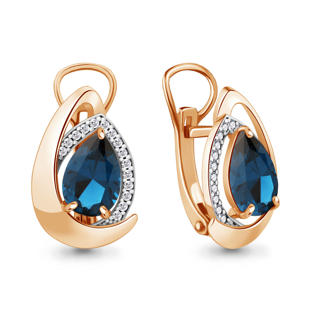 Серьги из красного золота с топазом Лондон и фианитами