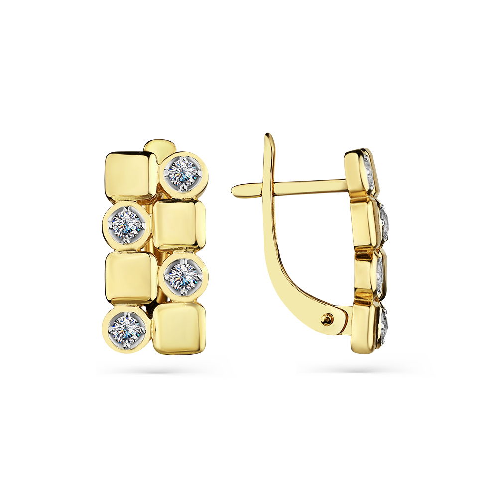 Серьги из желтого золота с фианитами