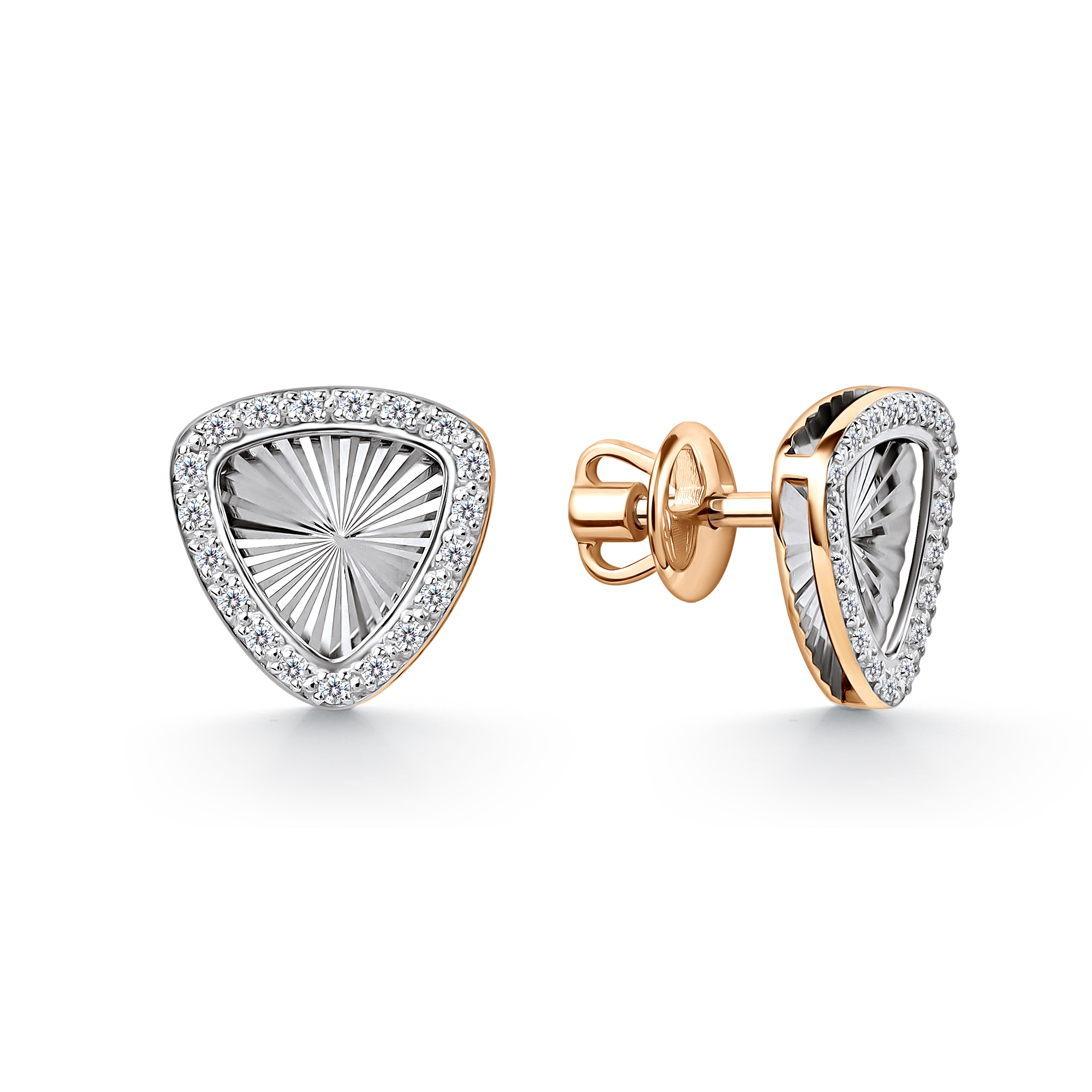 Серьги пусеты из красного золота с бриллиантами