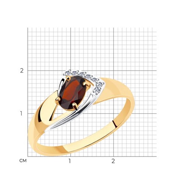 Кольцо из красного золота с гранатом и фианитами