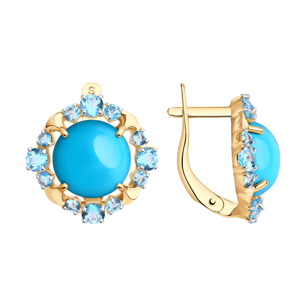 Серьги из красного золота с бирюзой и топазами