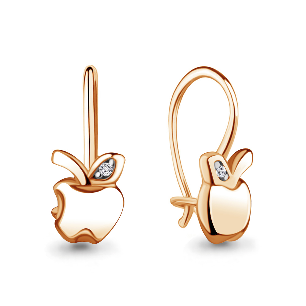 Серьги «Apple» из красного золота 585 пробы с фианитами