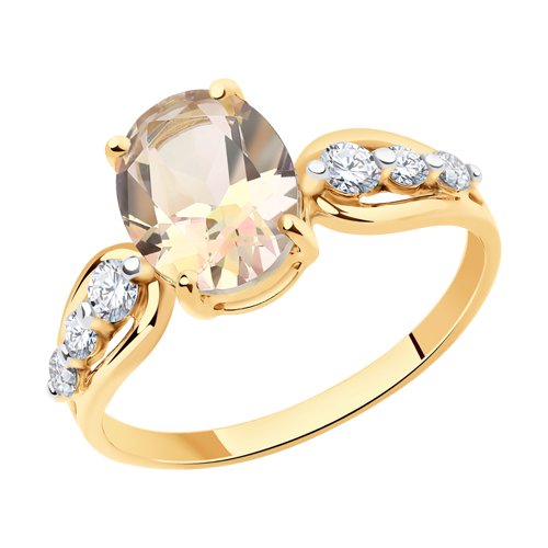 Кольцо из красного золота с топазом и фианитами