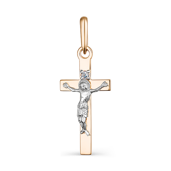 Крестик православный из красного золота с бриллиантом