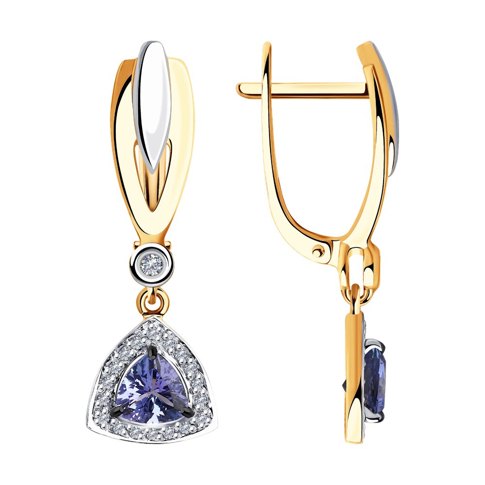 Серьги из золота с бриллиантами и танзанитами