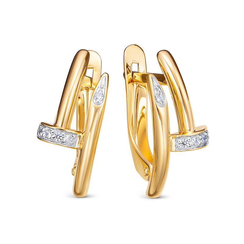 Серьги из желтого золота с фианитами