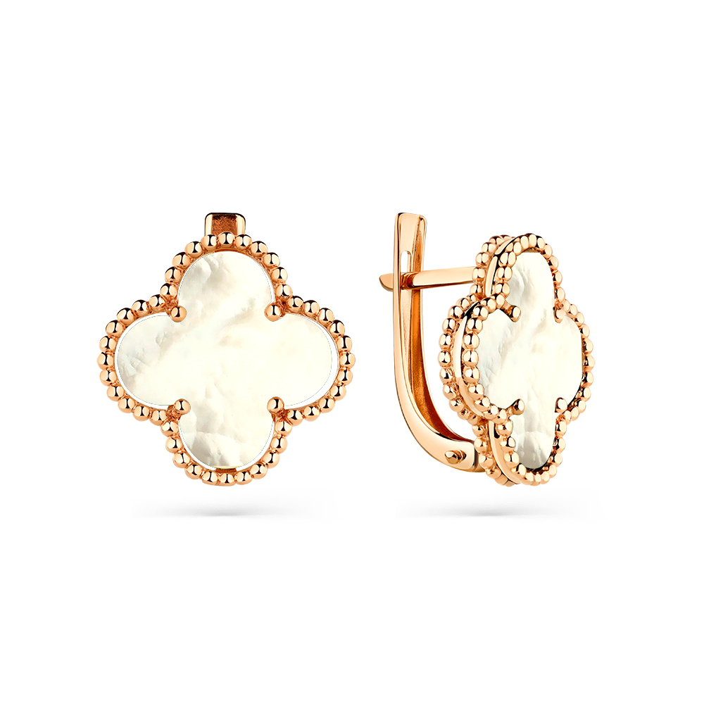 Серьги «Клевер» из красного золота с перламутром