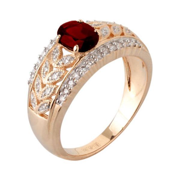 Кольцо из красного золота с гранатом и бриллиантами