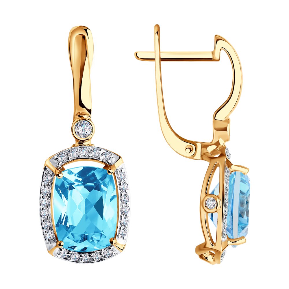 Серьги из красного золота с топазами и фианитами