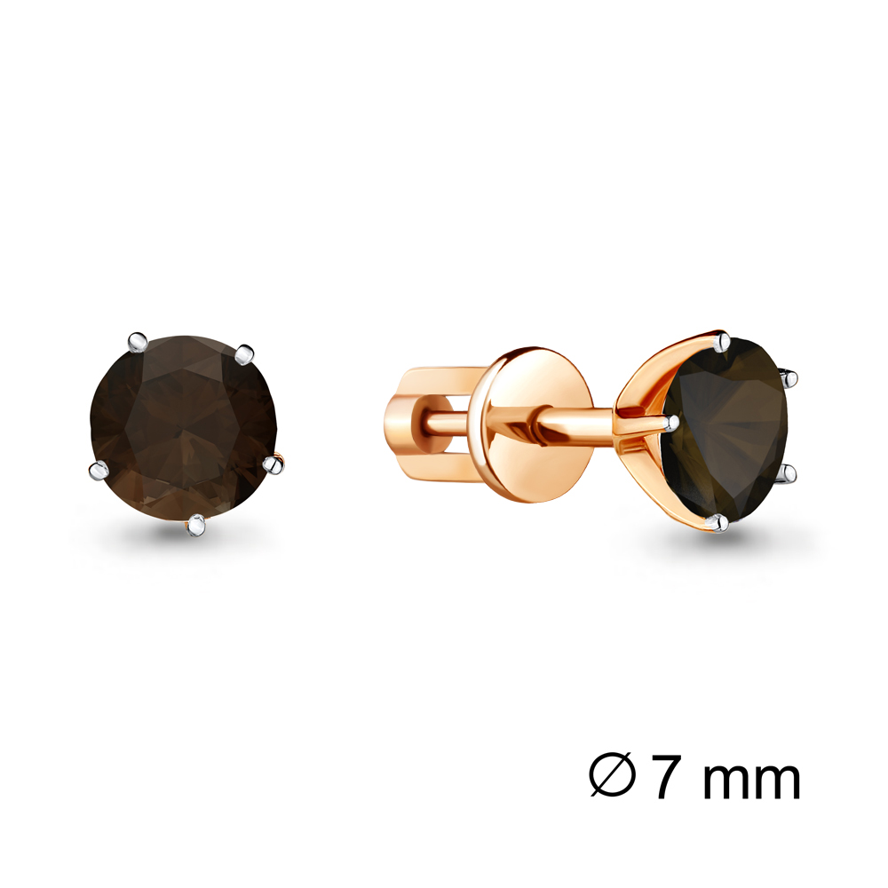 Серьги пусеты из красного золота с раухтопазами