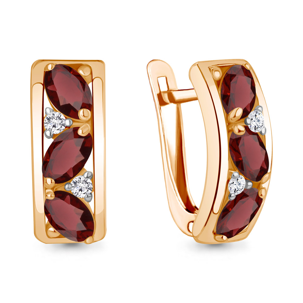Серьги из красного золота с гранатами и фианитами