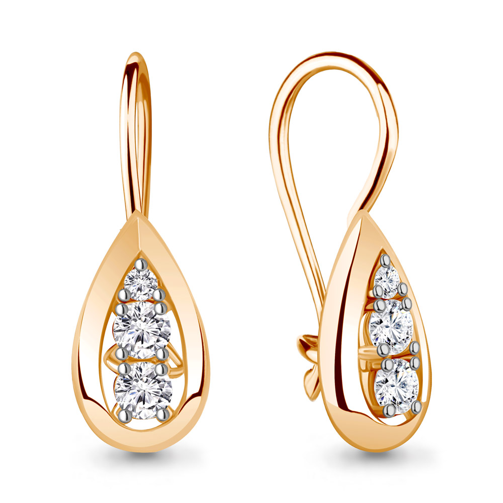 Серьги из красного золота с фианитами