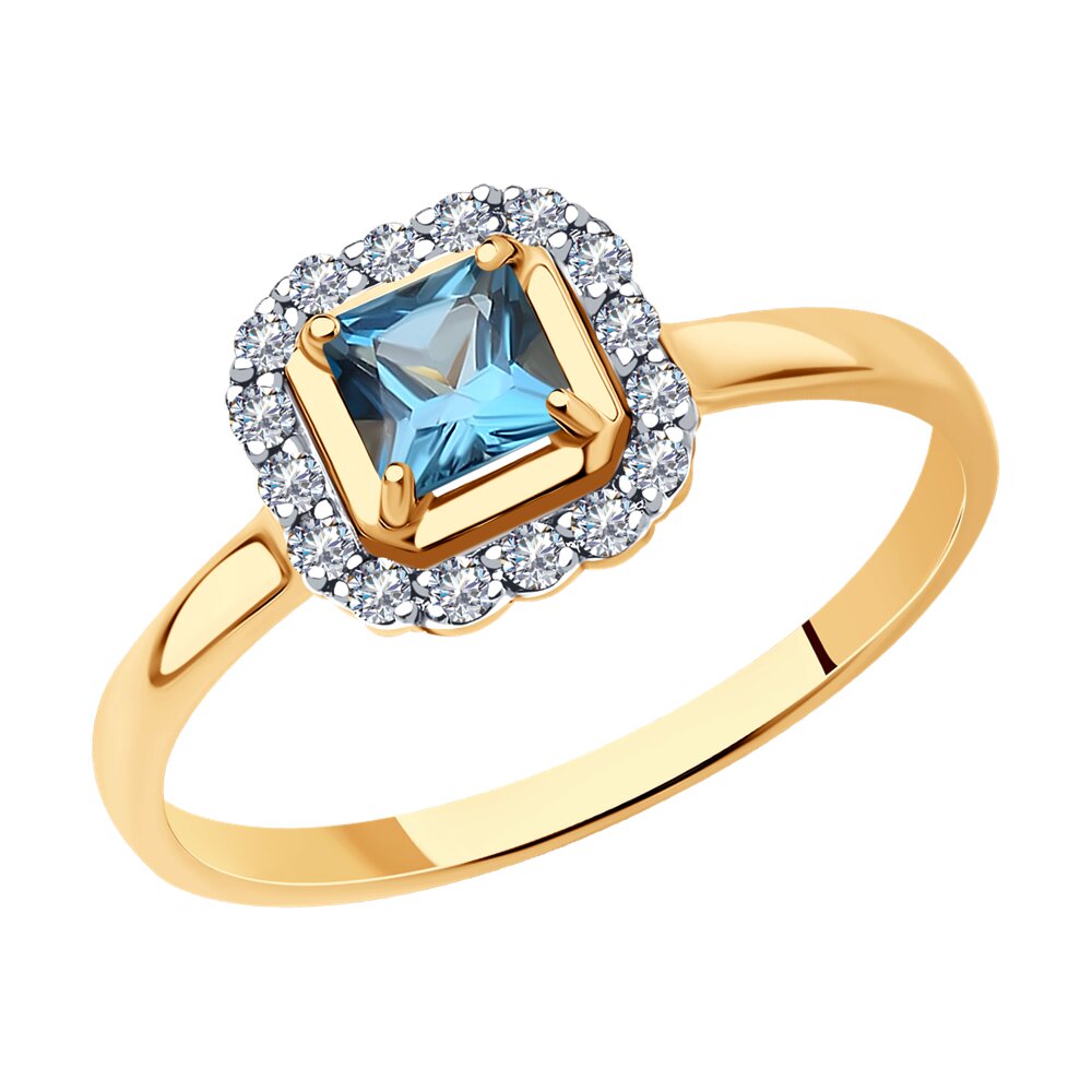 Кольцо из красного золота с топазом и фианитами