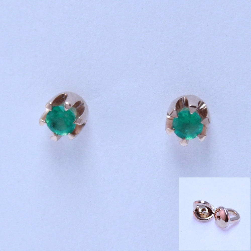 Серьги-пусеты из красного золота с изумрудами