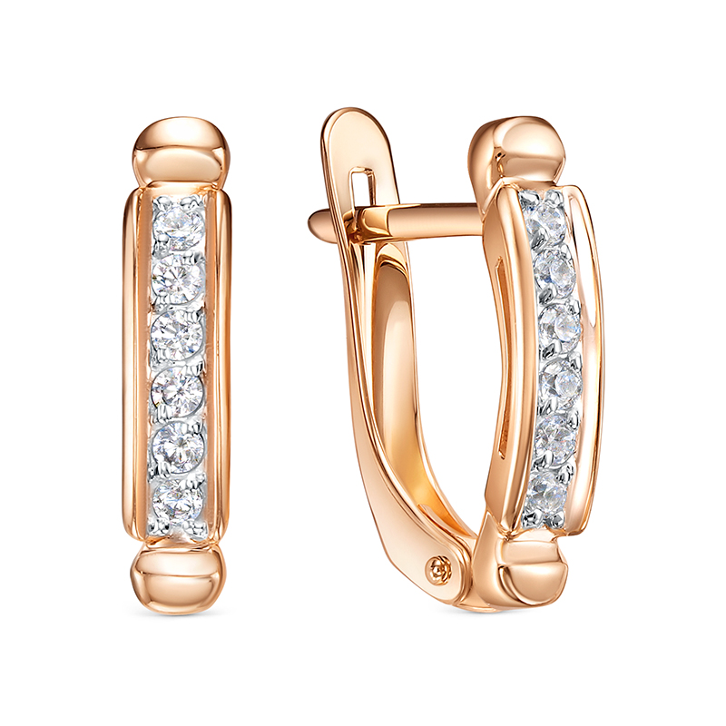 Серьги из красного золота с фианитами